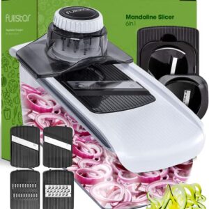 Fullstar 6-in-1 Mandoline Slicer For Kitchen, Cheese Grater, Vegetable Spiralizer and Veggie Slicer for Cooking & Meal Prep (Kitchen Gadgets Organizer & Safety Glove Included)