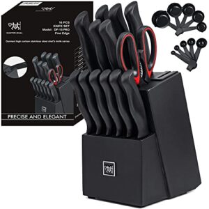 HUNTER Knife Set, Dishwasher Safe Kitchen Knife Set with Block, 24 Pcs Black Kitchen Knife Sets with Block Self Sharpening, 6 Steak Knives, Black