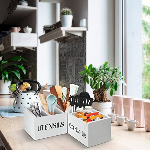 Utensil Holder for Kitchen Counter, Set of 2 Utensil Caddy Large Silverware Organizer for Spoons, Forks, Knives, Utensil Organizer with 6 Compartments for Kitchen, Countertop, Party, Camping