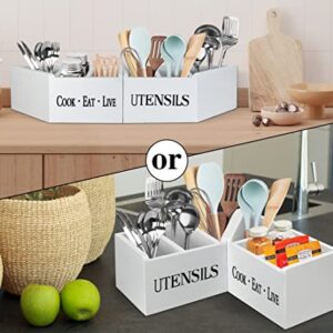 Utensil Holder for Kitchen Counter, Set of 2 Utensil Caddy Large Silverware Organizer for Spoons, Forks, Knives, Utensil Organizer with 6 Compartments for Kitchen, Countertop, Party, Camping