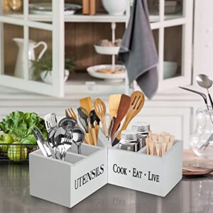 Utensil Holder for Kitchen Counter, Set of 2 Utensil Caddy Large Silverware Organizer for Spoons, Forks, Knives, Utensil Organizer with 6 Compartments for Kitchen, Countertop, Party, Camping