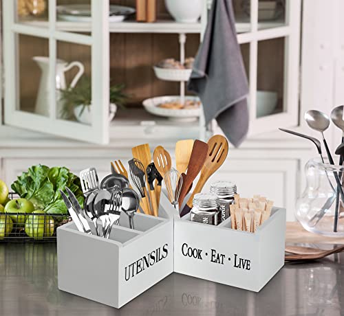 Utensil Holder for Kitchen Counter, Set of 2 Utensil Caddy Large Silverware Organizer for Spoons, Forks, Knives, Utensil Organizer with 6 Compartments for Kitchen, Countertop, Party, Camping