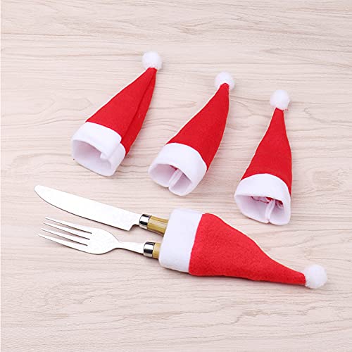 36 Pcs Christmas Santa Hat Silverware Holders Xmas Red Santa Claus Hats Tableware Holders Cute Fork Spoon Pocket Flatware Holder Mini Wine Bottle Cover DIY Lollipop Hat for Christmas Tree Dinner Decor