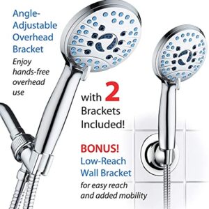 AquaCare High Pressure 8-mode Handheld Shower Head - Anti-clog Nozzles, Built-in Power Wash to Clean Tub, Tile & Pets, Extra Long 6 ft. Stainless Steel Hose, Wall & Overhead Brackets