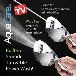 AquaCare High Pressure 8-mode Handheld Shower Head - Anti-clog Nozzles, Built-in Power Wash to Clean Tub, Tile & Pets, Extra Long 6 ft. Stainless Steel Hose, Wall & Overhead Brackets