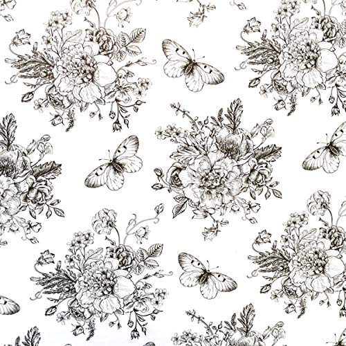 TaoGift Self Adhesive Peony Floral Butterfly Shelf Liner Contact Paper for Dresser Cabinets Walls Backsplash Furniture Decal 17.7x117 Inches