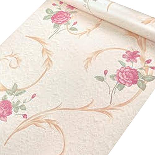 HOYOYO Pink Rose Peel and Stick Shelf Liner Paper, Beige Removable Self-Adhesive Liner for Drawer Cabinets Door Surface Decoration 17.8 x 118 inch