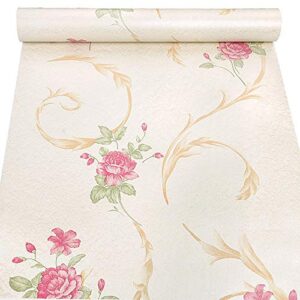 HOYOYO Pink Rose Peel and Stick Shelf Liner Paper, Beige Removable Self-Adhesive Liner for Drawer Cabinets Door Surface Decoration 17.8 x 118 inch