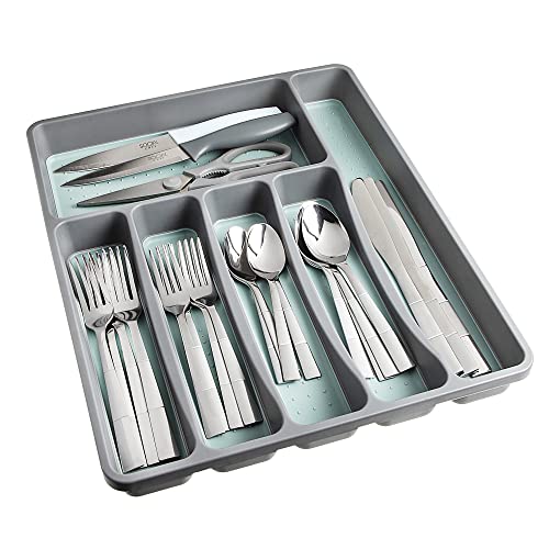 SIMPLEMADE Kitchen Drawer Silverware Organizer Tray - 6-Slot Small Flatware Holder and Utensil Holder - Desk Drawer Organizer - Storage for Kitchen, Office, Bathroom (Mint)