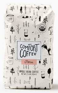 mt. comfort coffee organic peru medium roast, 2.5 lb bag – flavor notes of nutty, chocolate, & citrus – sourced from small, peruvian coffee farms – roasted whole beans