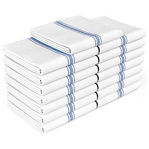 Zeppoli Classic Kitchen Towels - 15 Pack - 14" x 25" - 100% Natural Cotton Kitchen Dish Towels - Reusable Cleaning Cloths - Blue Tea Towels - Super Absorbent - Machine Washable Hand Towels