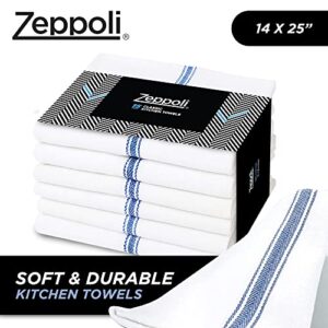 Zeppoli Classic Kitchen Towels - 15 Pack - 14" x 25" - 100% Natural Cotton Kitchen Dish Towels - Reusable Cleaning Cloths - Blue Tea Towels - Super Absorbent - Machine Washable Hand Towels