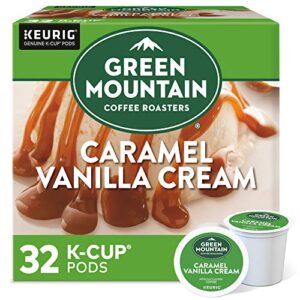 green mountain coffee roasters caramel vanilla cream, single-serve keurig k-cup pods, flavored light roast coffee pods, 32 count