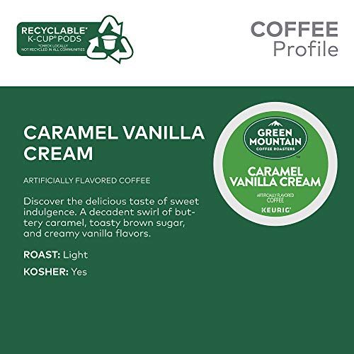 Green Mountain Coffee Roasters Caramel Vanilla Cream, Single-Serve Keurig K-Cup Pods, Flavored Light Roast Coffee Pods, 32 Count