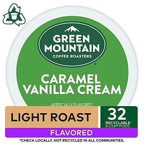 Green Mountain Coffee Roasters Caramel Vanilla Cream, Single-Serve Keurig K-Cup Pods, Flavored Light Roast Coffee Pods, 32 Count