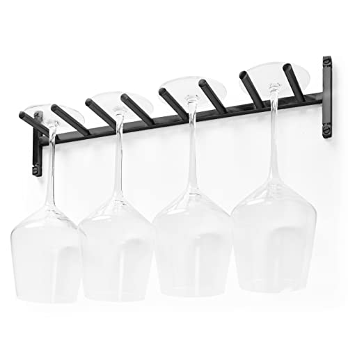 Wine Glass Rack, Wall Mounted Wine Glass Rack, Under Cabinet Stemware Rack for Kitchen, Wine Glass Holder Glasses Storage Hanger Copper Hanging 4 Wine Glasses with Class by Wanda Living - Black