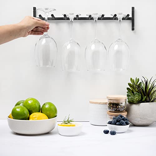 Wine Glass Rack, Wall Mounted Wine Glass Rack, Under Cabinet Stemware Rack for Kitchen, Wine Glass Holder Glasses Storage Hanger Copper Hanging 4 Wine Glasses with Class by Wanda Living - Black