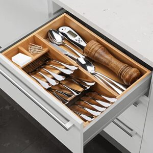 Reviaras Kitchen Drawer Organizer, Bamboo Kitchen Drawer Organizer, Kitchen Drawer Organizer for Silverware