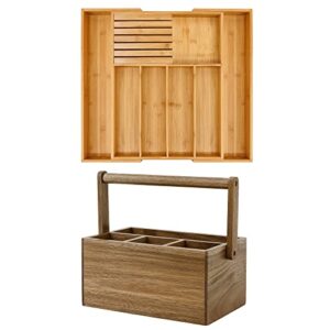 vaefae bamboo silverware drawer organizer kitchen and acacia silverware caddy with handle