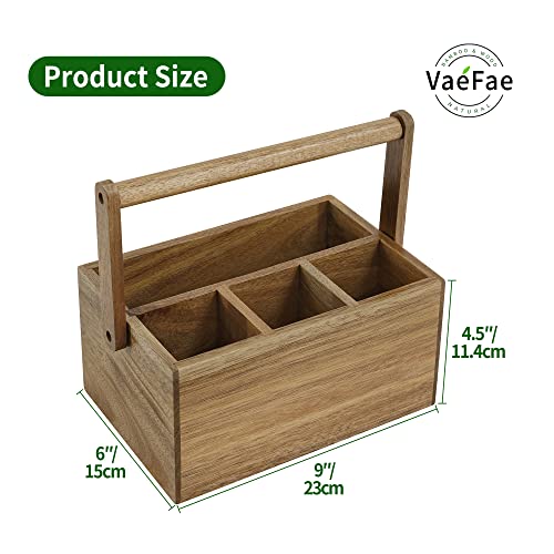 VaeFae Bamboo Silverware Drawer Organizer Kitchen and Acacia Silverware Caddy with Handle