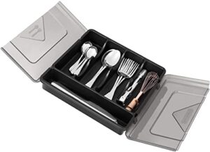 goehiaul silverware organizer with lid silverware tray for drawer countertop utensil organizer cutlery tray with snap-on lid