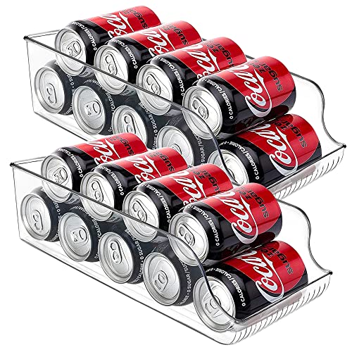 TOPULORS 2 Pack Soda Can Organizer for Refrigerator Beverage Holder for Fridge, Storage Rack Bins for Freezer, Kitchen, Pantry, Countertops, Cabinets, Clear Plastic Canned Food Stackable Dispenser