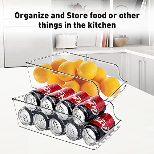 TOPULORS 2 Pack Soda Can Organizer for Refrigerator Beverage Holder for Fridge, Storage Rack Bins for Freezer, Kitchen, Pantry, Countertops, Cabinets, Clear Plastic Canned Food Stackable Dispenser