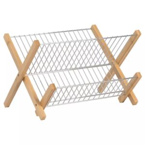 naytic stainless steel bamboo foldable adjustable large two tier dish drying rack sink organizer for kitchen counters