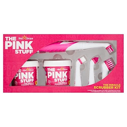 Stardrops - The Pink Stuff - The Miracle Scrubber Kit - 2 Tubs of The Miracle Cleaning Paste With Electric Scrubber Tool and 4 Cleaning Brush Heads