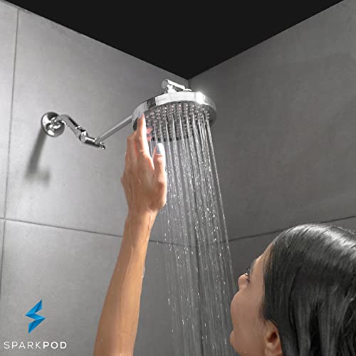 SparkPod Shower Head - High Pressure Rain - Luxury Modern Chrome Look - Tool-less 1-Min Installation - Adjustable Replacement for Your Bathroom Shower Heads (Luxury Polished Chrome, 6 Inch Round)