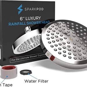 SparkPod Shower Head - High Pressure Rain - Luxury Modern Chrome Look - Tool-less 1-Min Installation - Adjustable Replacement for Your Bathroom Shower Heads (Luxury Polished Chrome, 6 Inch Round)