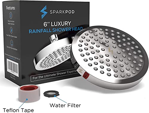 SparkPod Shower Head - High Pressure Rain - Luxury Modern Chrome Look - Tool-less 1-Min Installation - Adjustable Replacement for Your Bathroom Shower Heads (Luxury Polished Chrome, 6 Inch Round)