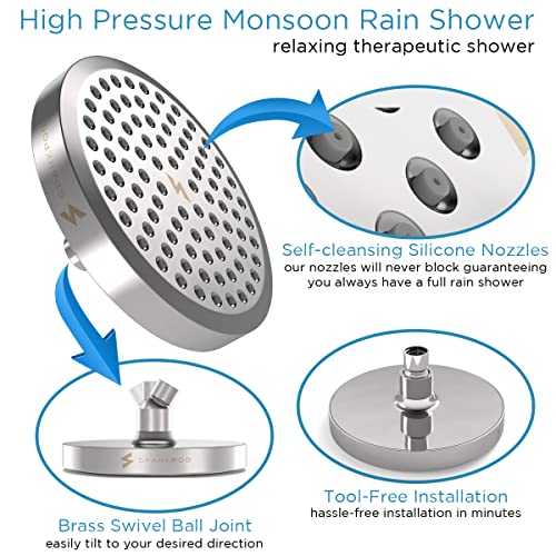 SparkPod Shower Head - High Pressure Rain - Luxury Modern Chrome Look - Tool-less 1-Min Installation - Adjustable Replacement for Your Bathroom Shower Heads (Luxury Polished Chrome, 6 Inch Round)