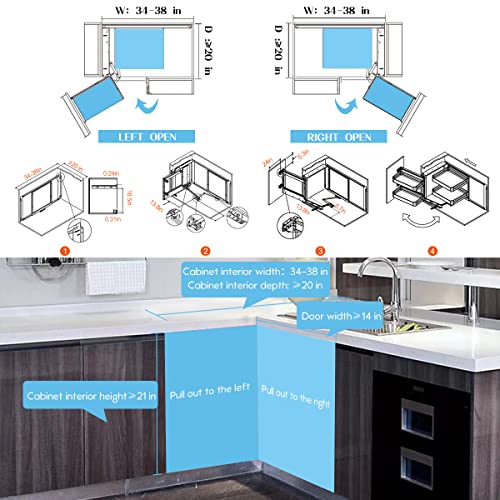 Blind Corner Cabinet Pull Out For 14 Inch Organizer,Kitchen Corner Cabinet Pull Out,Magic Corner Pull Out Left Or Right Handed Open,2 Tiers Swing Tray,Chrome Blind Corner Soft Close