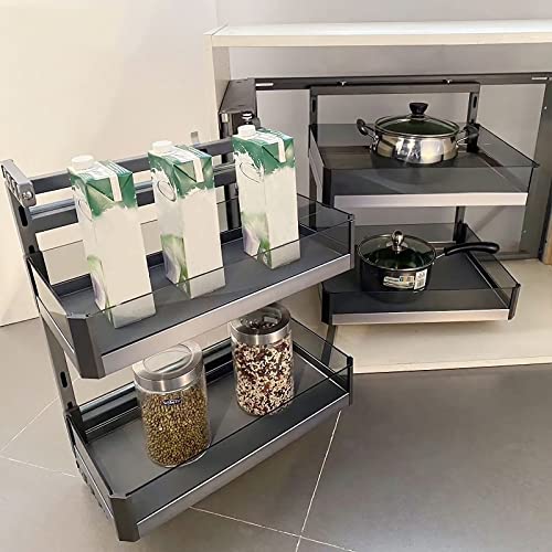 Blind Corner Cabinet Pull Out For 14 Inch Organizer,Kitchen Corner Cabinet Pull Out,Magic Corner Pull Out Left Or Right Handed Open,2 Tiers Swing Tray,Chrome Blind Corner Soft Close