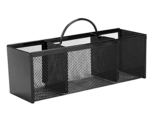 Mind Reader 3 Section Caddy, Cutlery Holder, Flatware and Silverware Organizer, Forks, Spoons, Knives, Countertops, Kitchen, One Size, Black Mesh