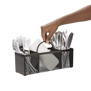 Mind Reader 3 Section Caddy, Cutlery Holder, Flatware and Silverware Organizer, Forks, Spoons, Knives, Countertops, Kitchen, One Size, Black Mesh