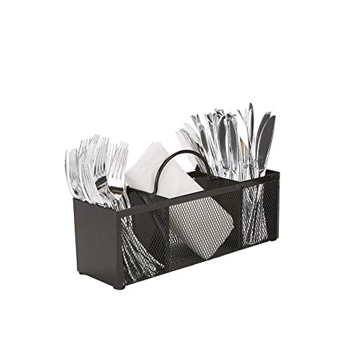 Mind Reader 3 Section Caddy, Cutlery Holder, Flatware and Silverware Organizer, Forks, Spoons, Knives, Countertops, Kitchen, One Size, Black Mesh