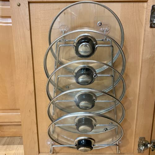 Evelots 5-Slot Cabinet Lid Holder/Organizer-Knobs-Plastic Coated Iron-Easy to install-Chrome