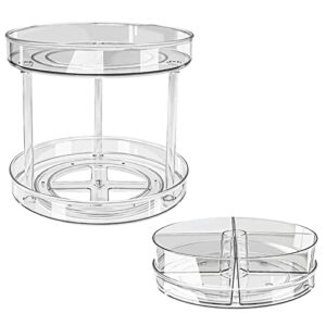aconfei lazy susan organizers, 10.7 inch 2 tier lazy susan turntable and 1 tier 9.05inch lazy susan turntable with 4 removable bins, 360 degree rotating spice racks for cabinet, pantry and kitchen