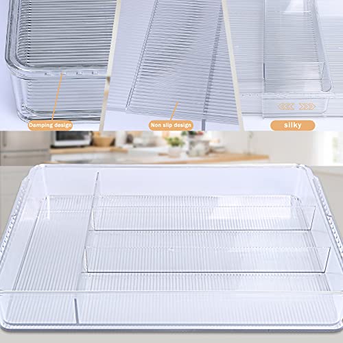 KAKUNM Utensil Organizer | Large Plastic Silverware Adjustable Utensil Organizer for Kitchen Divided Drawer Storage, Multi-Purpose Organizer Silverware Tray for Office, Bathroom, Cabinet, Clear