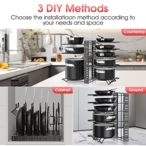 G-TING Pot Rack Organizers & Pull Out Cabinet Organizer, Adjustable Pots and Pans Organizer with 3 DIY Methods for Kitchen Organization, 12.44" W x 16.54" D Under Sink Slide Out Storage Shelf(2 Pack)