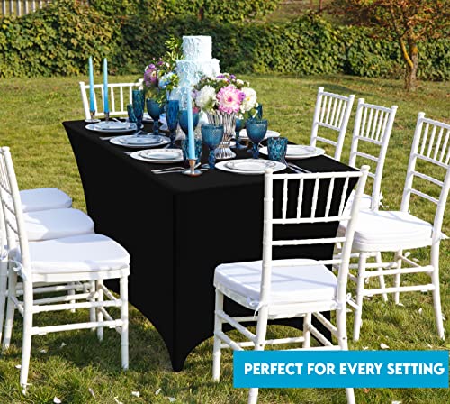 Utopia Kitchen Spandex Tablecloth 2 Pack [6FT, Black] Tight, Fitted, Washable and Wrinkle Resistant Stretch Rectangular Patio Table Cover for Event, Wedding, Banquet & Parties [72Lx30Wx30H Inch]