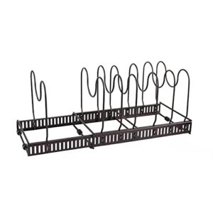 yaneyrie pot rack organizer,pan holder rack with 7 adjustable dividers,pot lid organizer holder for kitchen cabinet (bronze)