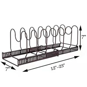 YANEYRIE Pot Rack Organizer,Pan Holder Rack with 7 adjustable Dividers,Pot Lid Organizer Holder for Kitchen Cabinet (Bronze)