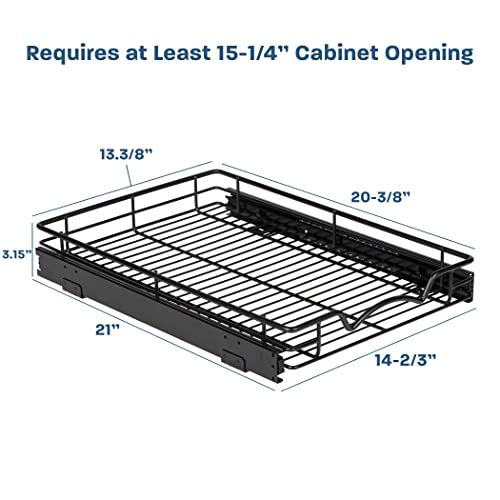 Hold N’ Storage Pull Out Cabinet Drawer Organizer, Heavy Duty-with 5 Year Limited Warranty- Slide Out Shelves, -14”W x 21”D - Requires At Least a 15-1/4” Cabinet Opening, Steel Metal, Black Finish