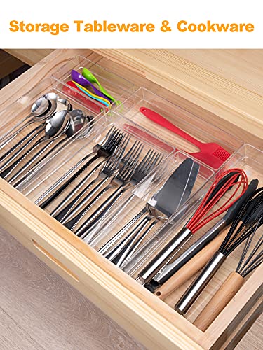 SMARTAKE 7-Piece Drawer Organizer with Non-Slip Silicone Pads, 4-Size Desk Drawer Organizer Trays Storage Tray for Makeup, Jewelries, Utensils in Bedroom Dresser, Office and Kitchen (Clear)