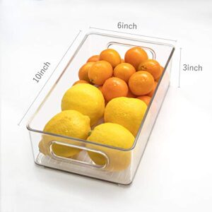 Stackable Refrigerator Organizer Bins, 6 Pack Clear Kitchen Organizer Container Bins with Handles and 20 PCS Free Plastic Bags for Pantry, Cabinets, Shelves, Drawer, Freezer - Food Safe, BPA Free 10"L