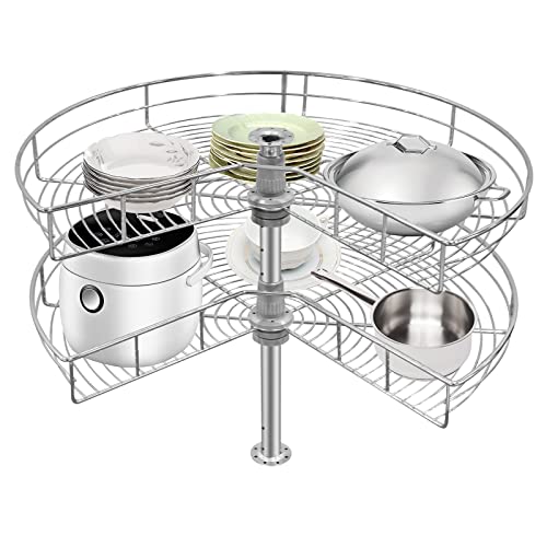 28 Inch Chrome Lazy Susan, 270° 2 Shelf Lazy Susan Turntable, Silver Blind Corner Shelf for Kitchen Condiments, Home Appliances & Dishes