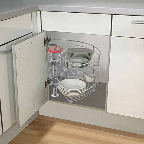 28 Inch Chrome Lazy Susan, 270° 2 Shelf Lazy Susan Turntable, Silver Blind Corner Shelf for Kitchen Condiments, Home Appliances & Dishes